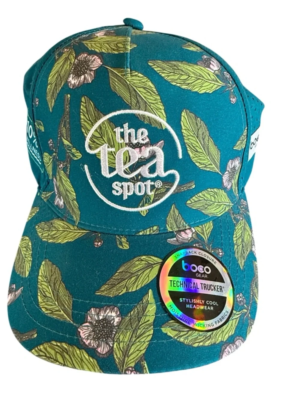 BOCO Gear The Tea Spot Floral Trucker Hat Teal Pink Technical Running Cap OSFA